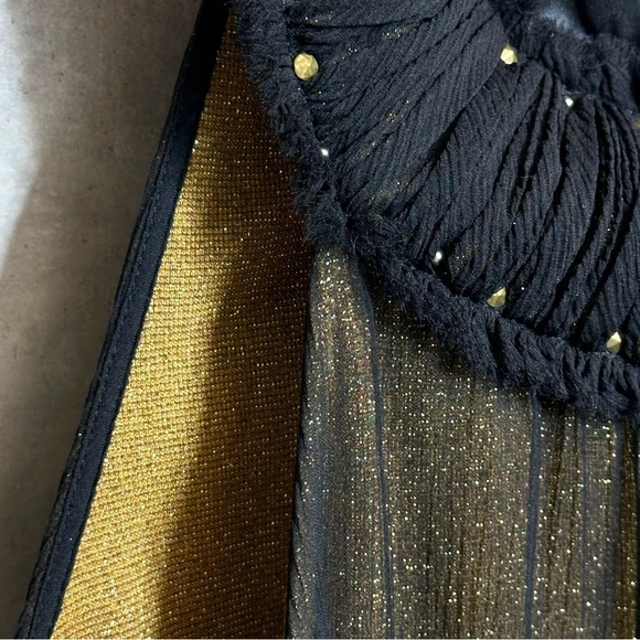 BCBGMAXAZRIA Dress Women’s Size 2 Silk studs Halter Mini Black lined Golden - Picture 5 of 16